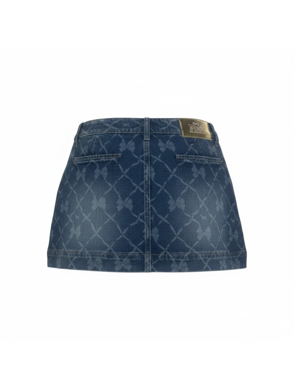 Love Shack Fancy x VS PINK Flirty Denim Mini Skirt Bow Print Size Medium - Picture 2 of 7